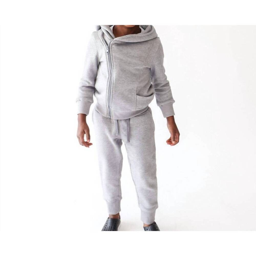 NEW TINY TRENDSETTER kid's asymmetrical zip hoodie in medium heather grey